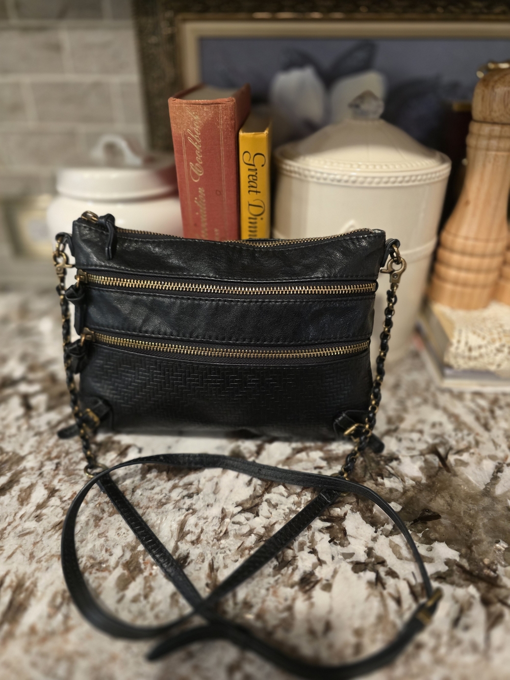 The Sak Black Leather Crossbody with Gold Hardware